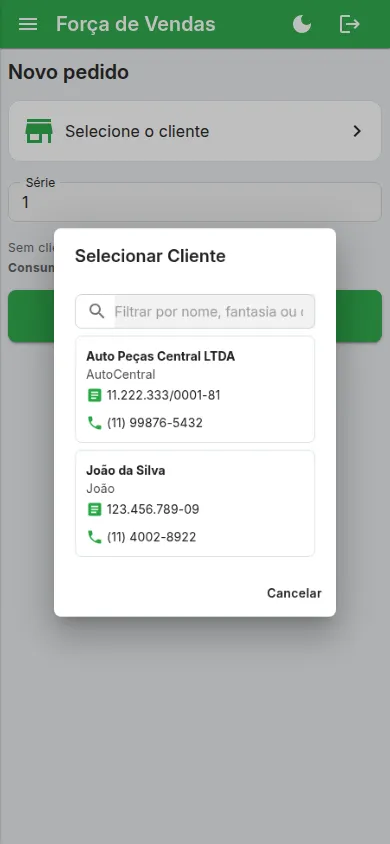 Busca na carteira do vendedor — funciona sem rede, com os dados no aparelho.