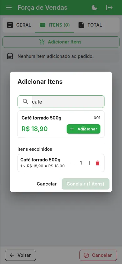 Catálogo com preço e disponibilidade, também disponível offline.