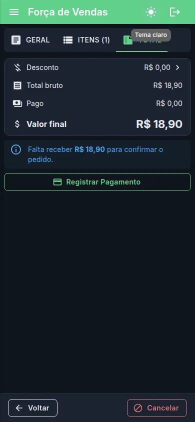 Tema escuro para quem trabalha na rua no fim do dia.